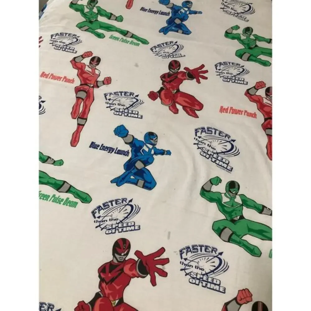 Vintage 2000 Power Rangers Twin Flat Sheet Kids Bedding Saban 62 x 98 Print